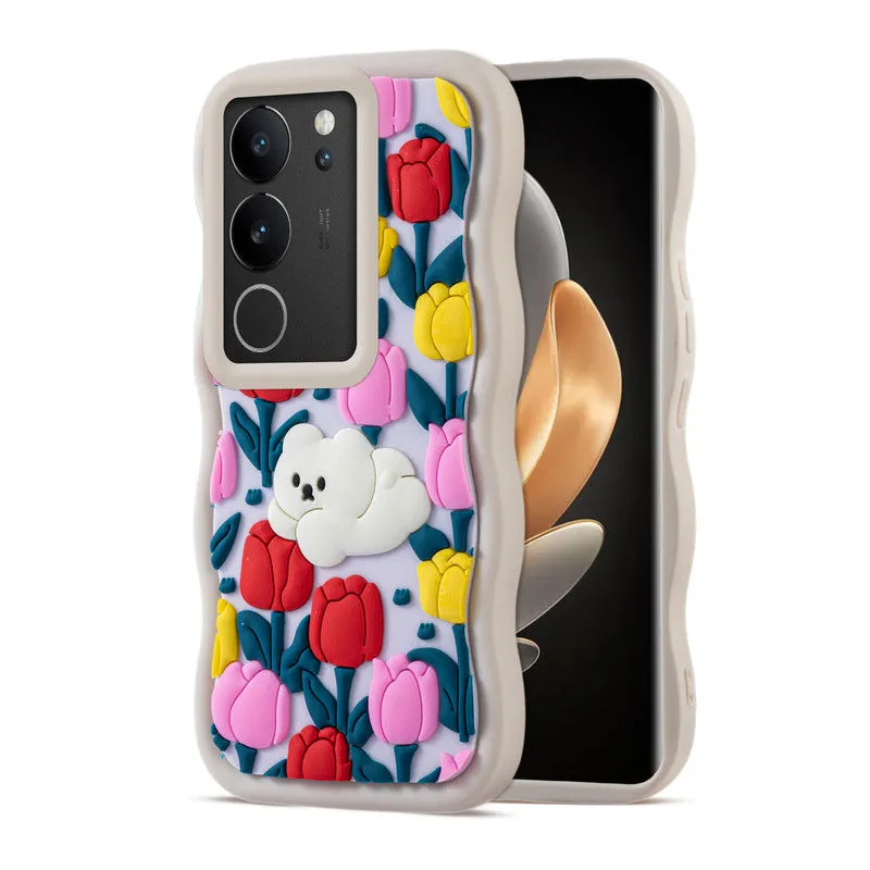 3D Soft Silicone Wave Edges Mobile Back Case For Vivo V29 5G