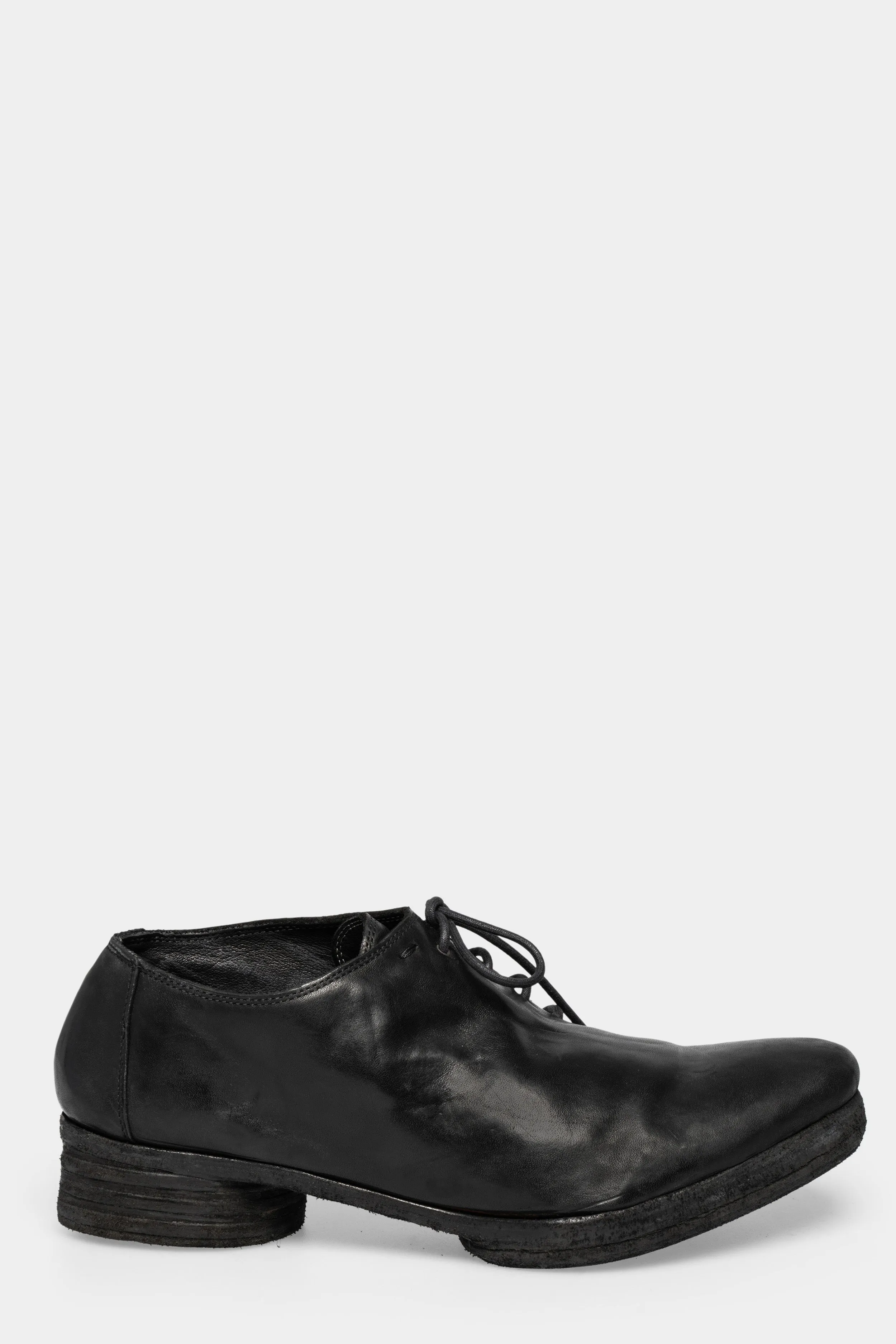 Stylish Asymmetrical Lace-Up Leather Derby Shoes with Unique Horseshoe Heel