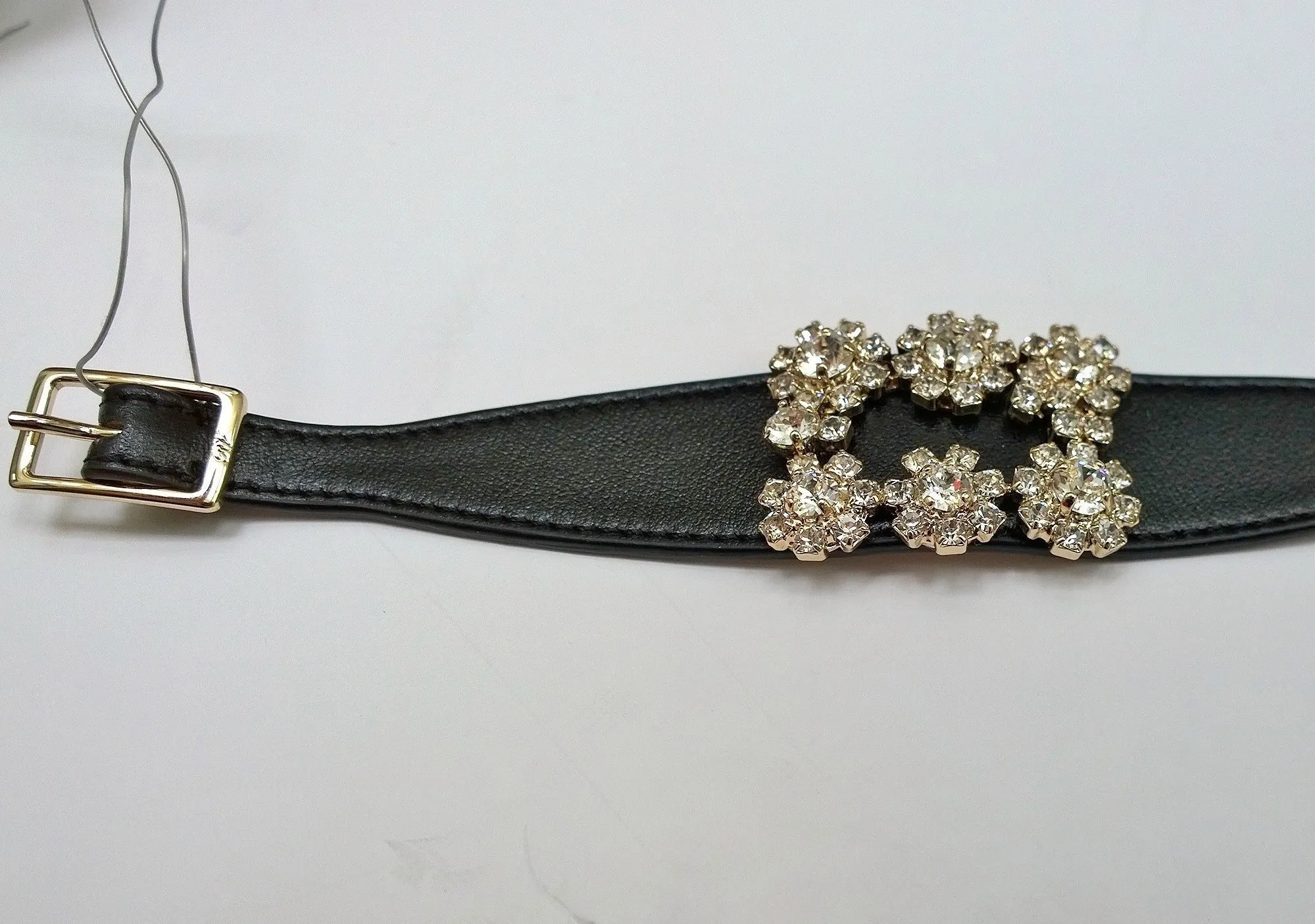 Roger Vivier Broche Vivier Black Leather Rhinestone Buckle Bracelet RV Jewelry
